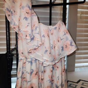 Miami Asymmetrical Floral Dress in Pink and Blue